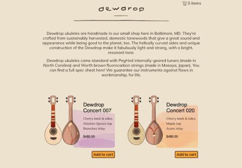 Dewdrop Ukuleles E-Commerce